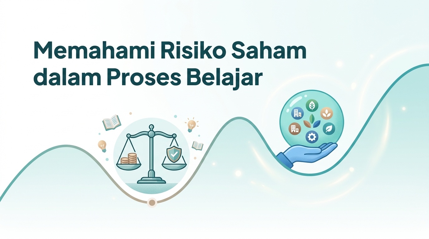 Ilustrasi konsep risiko saham, volatilitas, dan diversifikasi untuk pemula